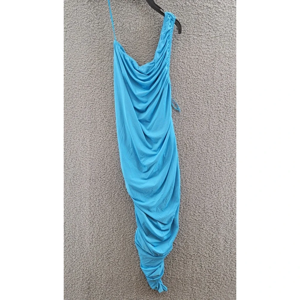 Steve Madden Ayana Dress Women's L Atlantic Blue One Shoulder Neckline Pull On~ - Picture 8 of 14
